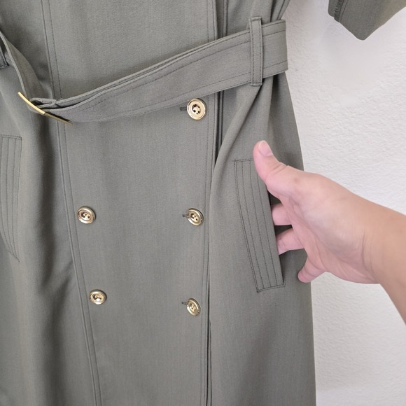 NWOT Sharagano Double Breasted Trench Coat Dress Sz 8 Olive Career Wear Office‎ - Picture 7 of 9